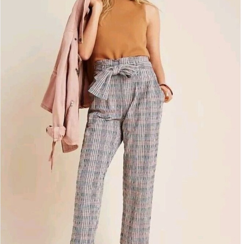Anthropologie Checkered Tie-Waist Pants